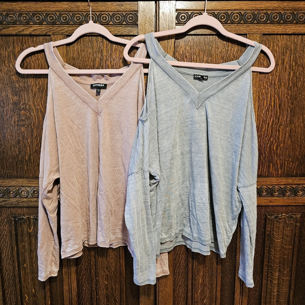 2- Express Mauve & Grey - Cold Shoulder Tops